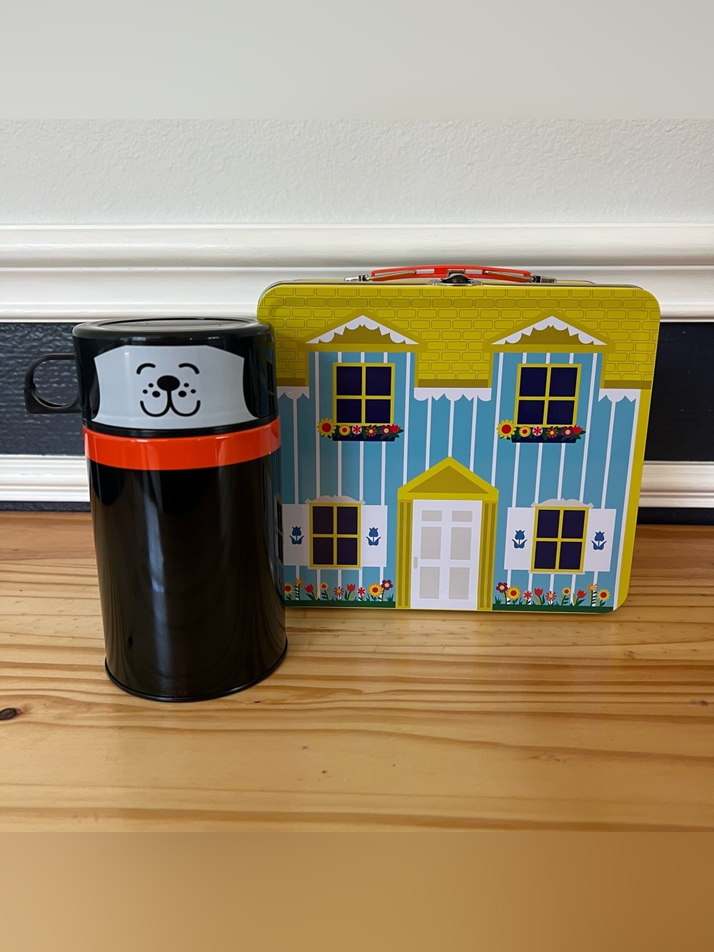 Fisher-Price Play Family Yellow House Dollhouse Metal Lunch Box And Dog Thermos